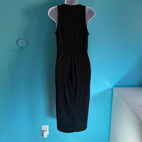 Bless'ed are the Meek Black Mya Dress Size 2 Sheer V-Neck Slim Sheath 33" Bust - Picture 4 of 16
